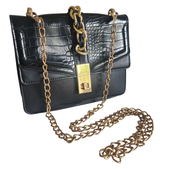 Aldo Black Crossbody Bag with Gold Chain - Picture 1 of 15